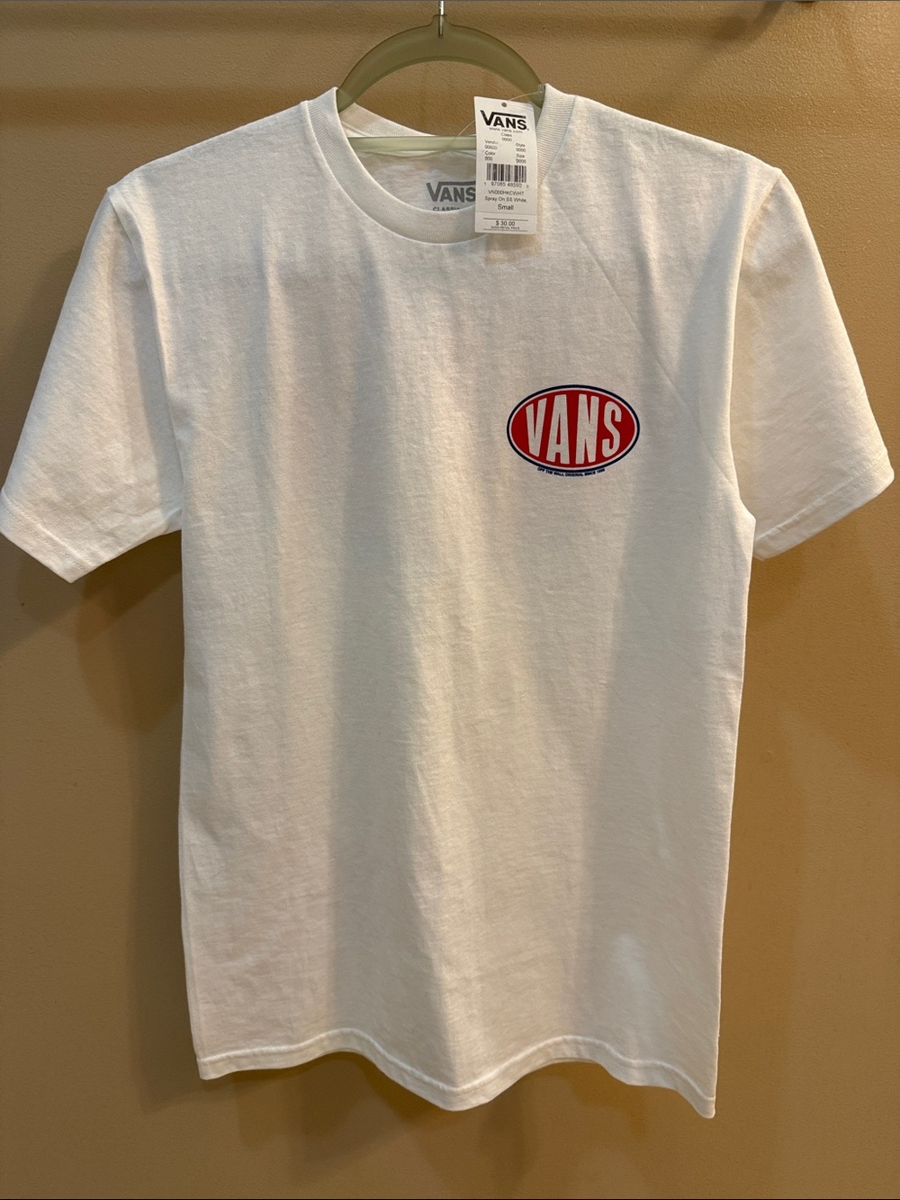 Vans White Short Sleeve Tee with Red Oval Logo